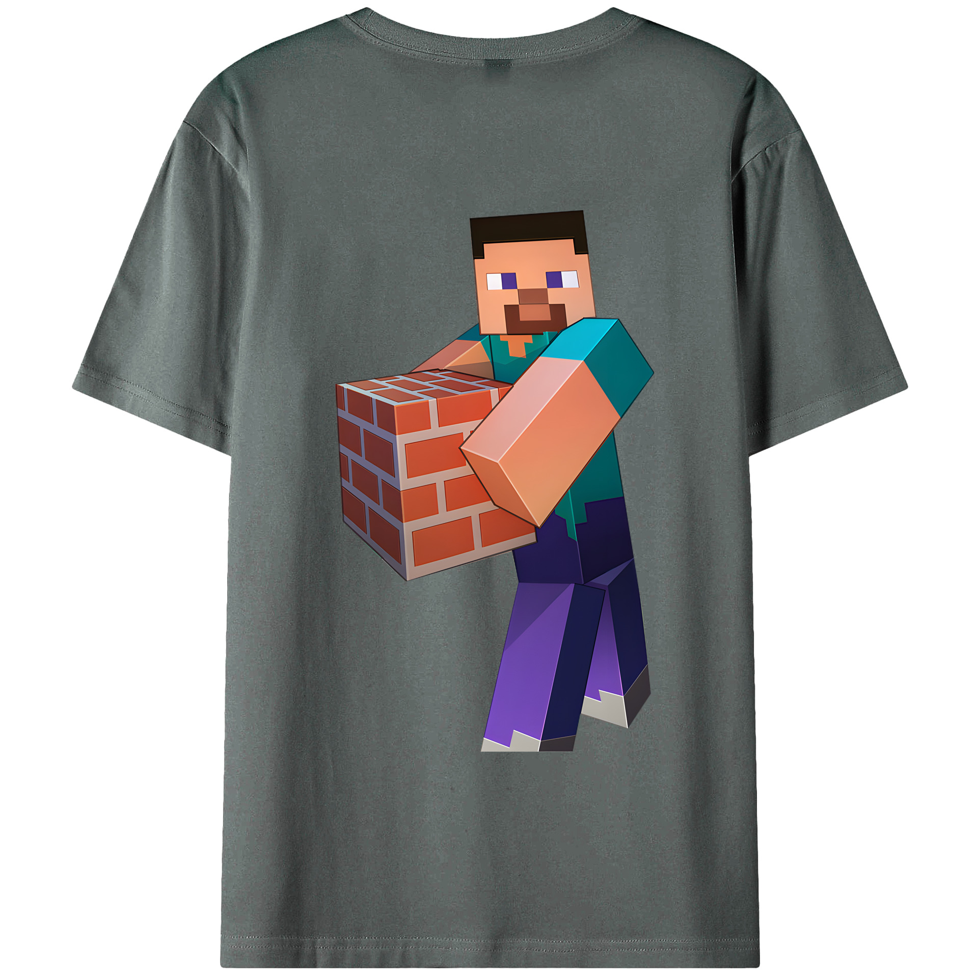 （画像用） マインクラフト ブロックの世界 Minecraft MC Block world 綿100％ メンズ半袖Tシャツ（バックプリント） 通気性